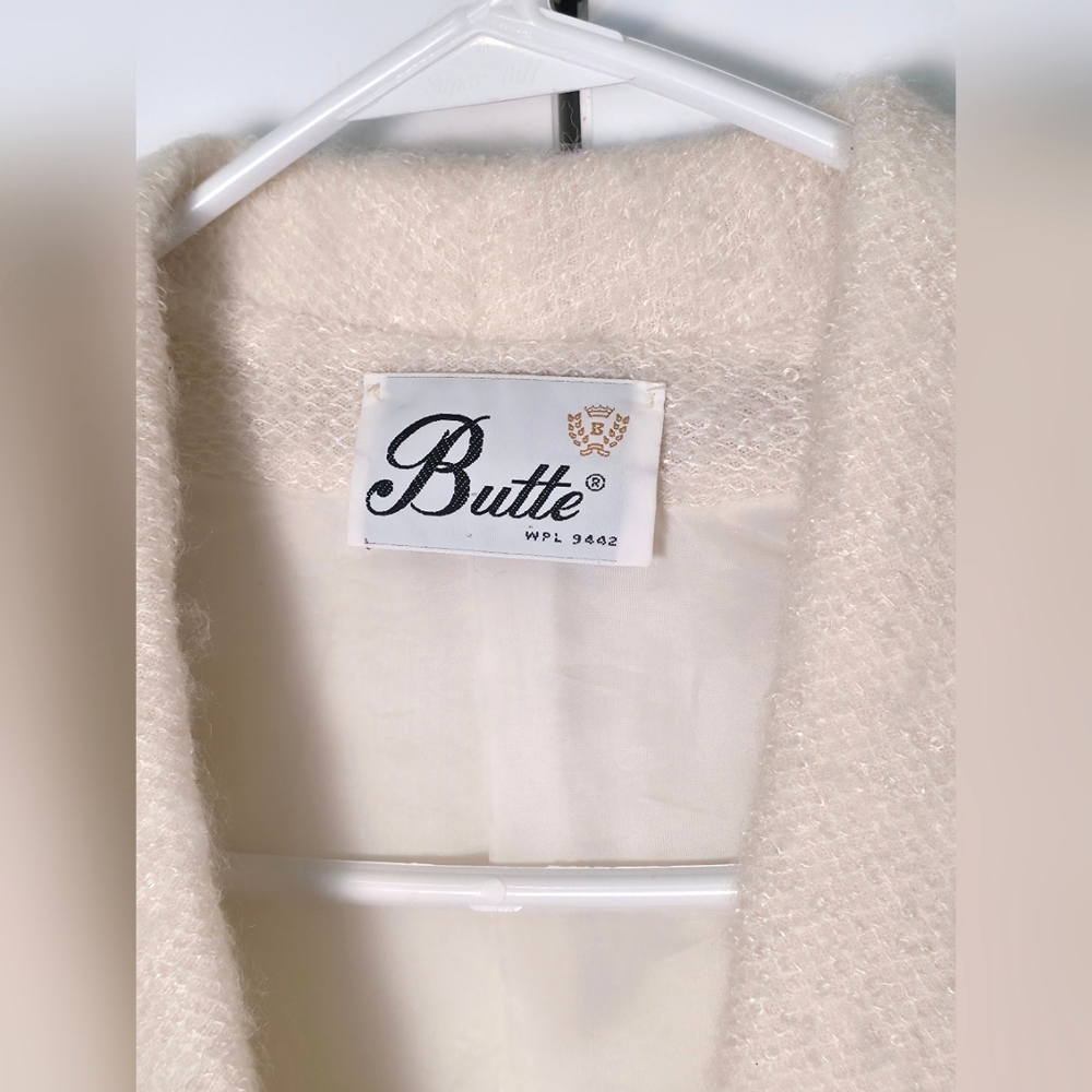 Butte Vintage Womens Knit Blazer Petite Small Med Ivory Cream Jacket Suit Career - Picture 2 of 7